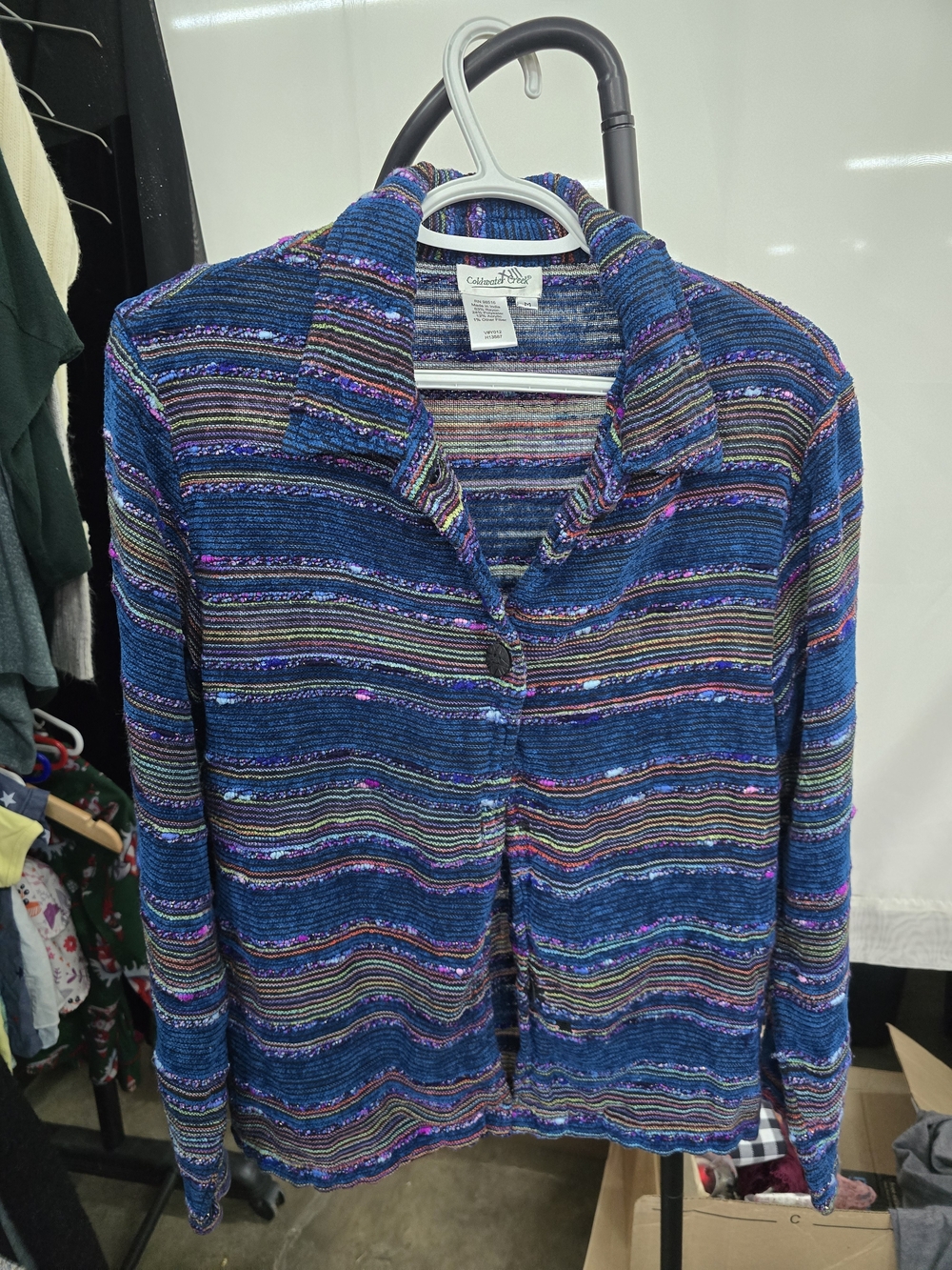 Coldwater Creek Blue Multicolor Striped Knit Cardigan